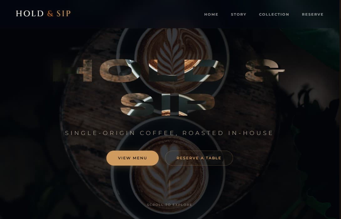 Hold & Sip Specialty Coffee website