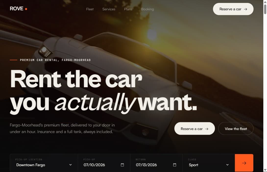 ROVE Premium Car Rental website